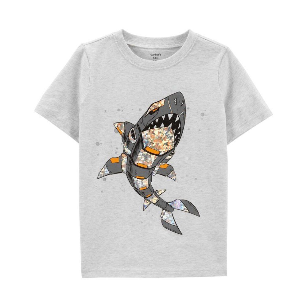 NEW Carter's Kid Toddler Holographic Robot Shark Gray Graphic Tee Shirt